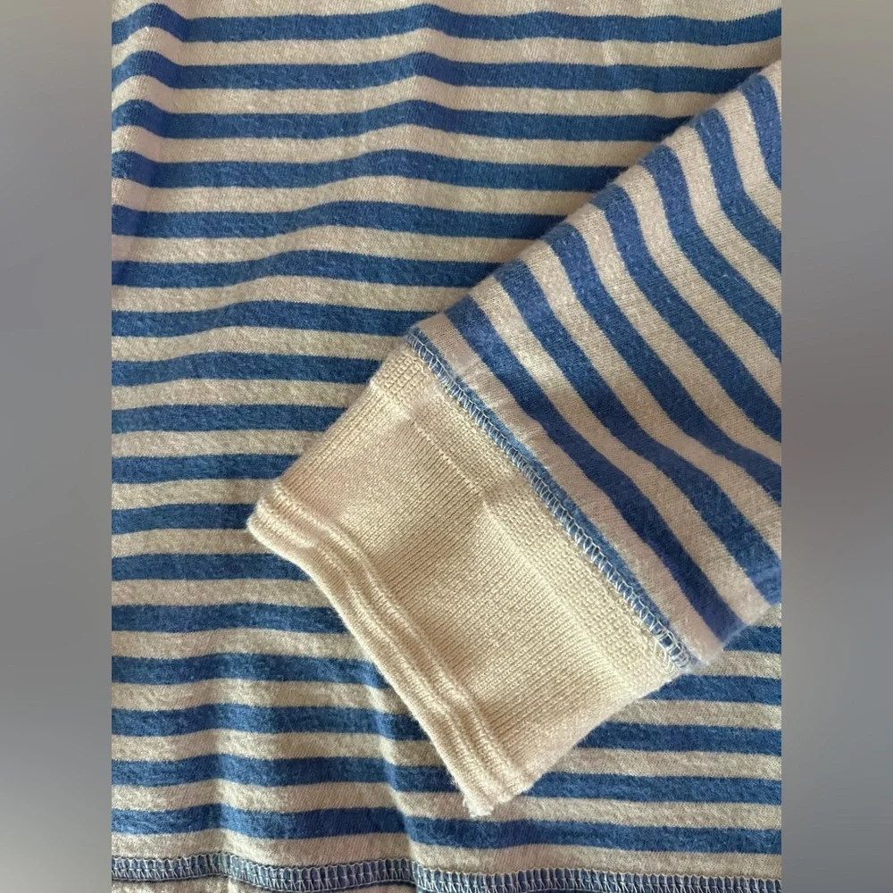 Men’s J.Crew Double-knit long-sleeve raglan crewneck T-shirt blue/cream stripe M